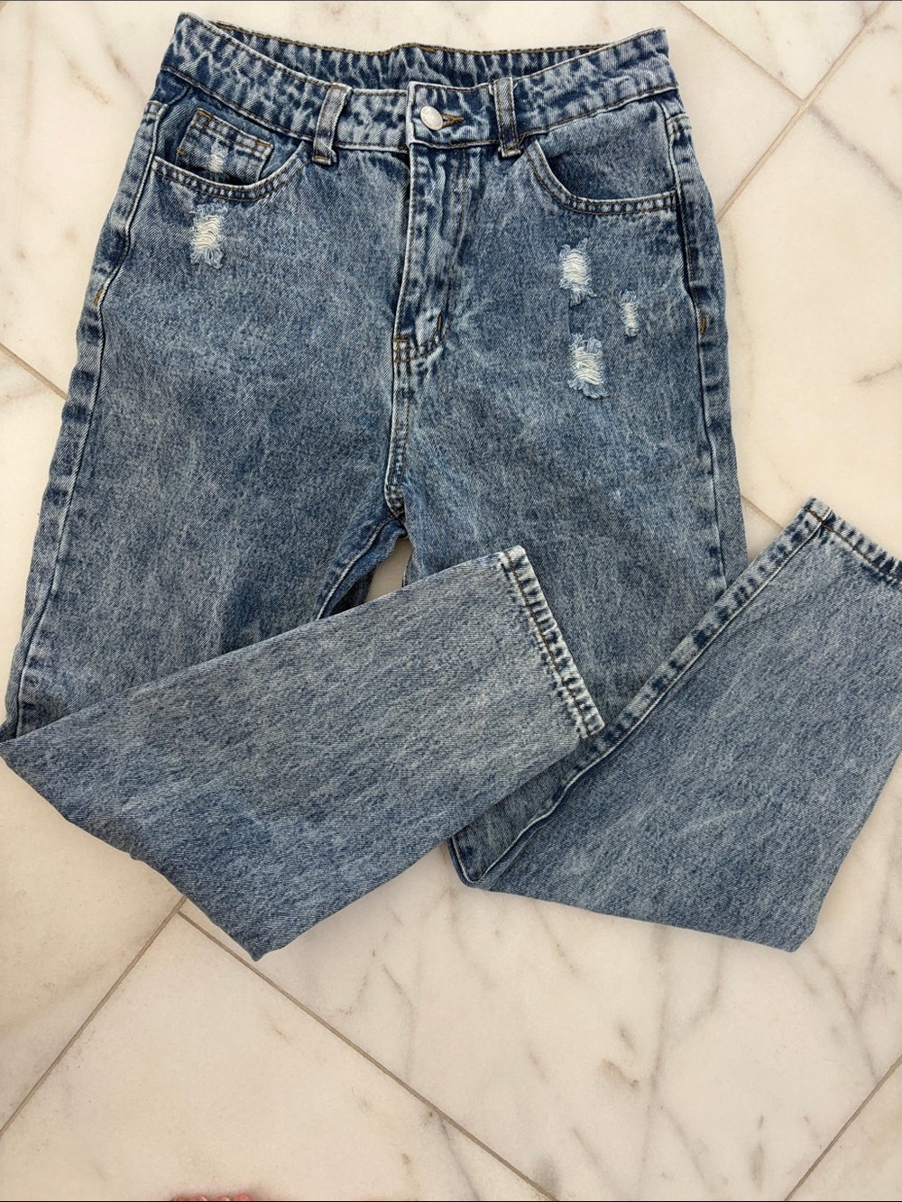 SHEIN Light Blue High-Rise Distressed Women's Jeans